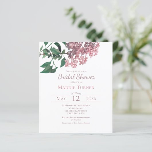 ほこりっぽいピンクフローラ |ブライダルシャワーの招待 (スタンド正面)