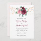 ほこりっぽいピンクブルゴーニュ結婚ユーカリ 招待状 (正面/裏面)