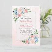 ほこりっぽいピンクブルーアジサイフローラボタニカル結婚ズ 招待状 (スタンド正面)