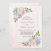 ほこりっぽいピンクブルーアジサイフローラボタニカル結婚ズ 招待状 (正面/裏面)