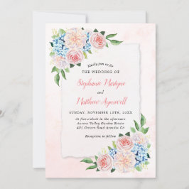 ほこりっぽいピンクブルーアジサイフローラボタニカル結婚ズ 招待状