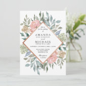 ほこりっぽいピンクブルーグリーン素朴ワイルドフローラ結婚ズ 招待状 (スタンド正面)