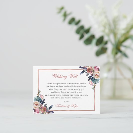 ほこりっぽいピンクブルー結婚フローラの願い事 エンクロージャーカード (スタンド正面)