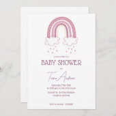 ほこりっぽいピンクベビーガールボホスタイルベビーシャワー 招待状 (正面/裏面)