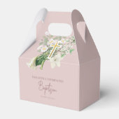 ほこりっぽいピンクホワイトフローラ宗教十字洗礼 フェイバーボックス (正面サイド)