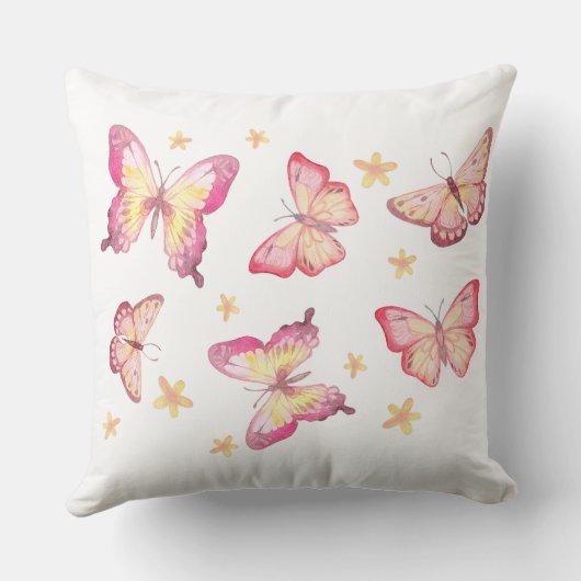 ほこりっぽいピンクホワイトベビーガールネームバタフライ子供部屋 クッション (裏面)