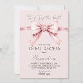 ほこりっぽいピンクボウシェズタイイングザノットブライダルシャワー 招待状 (正面)