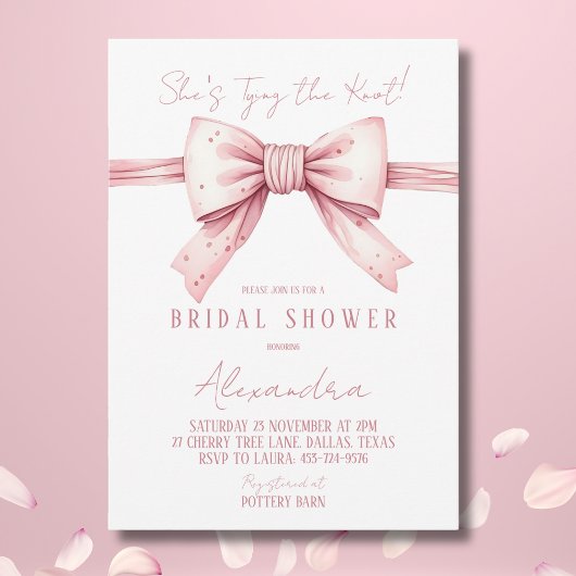 ほこりっぽいピンクボウシェズタイイングザノットブライダルシャワー 招待状