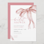 ほこりっぽいピンクボウブライダルシャワー招待 招待状 (正面/裏面)