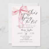 ほこりっぽいピンクボウ結び目ブライダルシャワー 招待状 (正面)