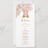 ほこりっぽいピンクボホテディベアバルーンメニューカード 招待状 (正面)