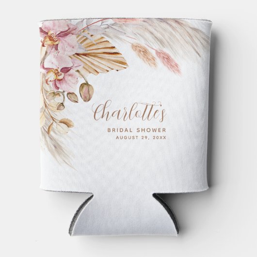 ほこりっぽいピンクボホパンパスグラス |ブライダルシャワー 缶クーラー (正面)