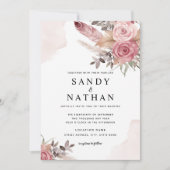 ほこりっぽいピンクボホフラワーズ結婚式招待状 招待状 (正面)