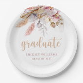 ほこりっぽいピンクボホフローラパンパスグラス卒業 ペーパープレート (正面)