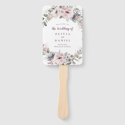 ほこりっぽいピンクボホフローラ素朴な結婚式のプログラムハンド ハンドファン (正面)