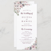 ほこりっぽいピンクボホフローラ素朴な結婚式プログラム メニュー (正面/裏面)