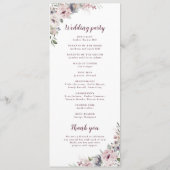 ほこりっぽいピンクボホフローラ素朴な結婚式プログラム メニュー (裏面)