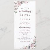 ほこりっぽいピンクボホフローラ素朴な結婚式プログラム メニュー (正面)