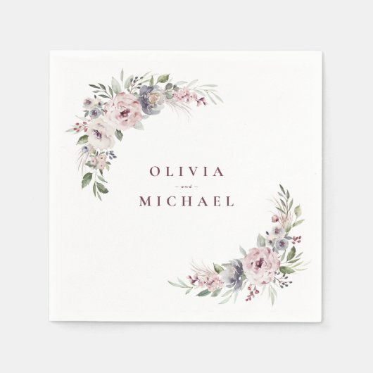 ほこりっぽいピンクボホフローラ結婚素朴 スタンダードカクテルナプキン (正面)