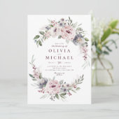 ほこりっぽいピンクボホフローラ結婚素朴 招待状 (スタンド正面)