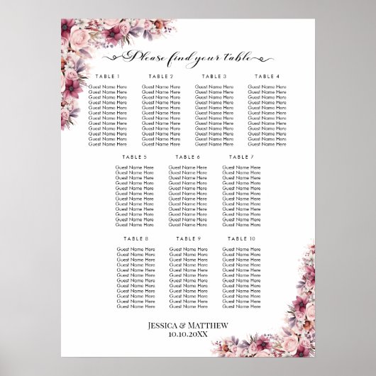 ほこりっぽいピンクボホフローラ10台結婚の座席 ポスター (正面)
