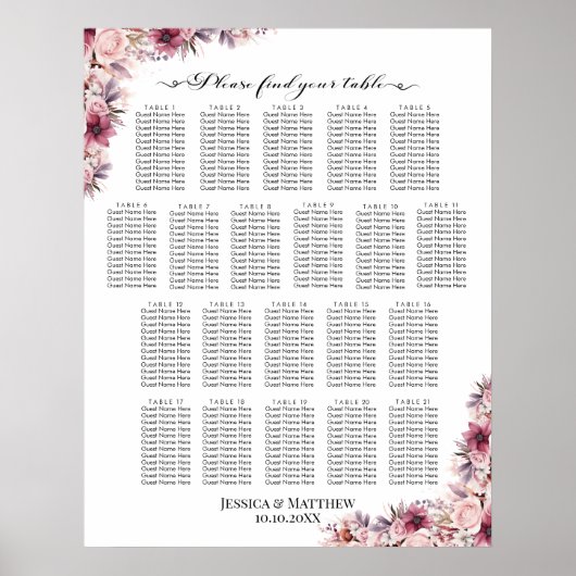 ほこりっぽいピンクボホフローラ21結婚テーブル席 ポスター (正面)