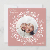 ほこりっぽいピンクボホワイルドフラワークリスマスフォトスクエア シーズンカード (正面)