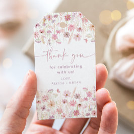 ほこりっぽいピンクボホワイルドフラワーベビーシャワー ギフトタグ