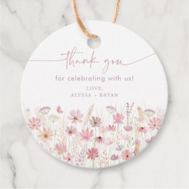 ほこりっぽいピンクボホワイルドフラワーベビーシャワー フェイバータグ