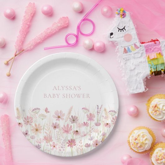 ほこりっぽいピンクボホワイルドフラワーベビーシャワー ペーパープレート (パーティー)
