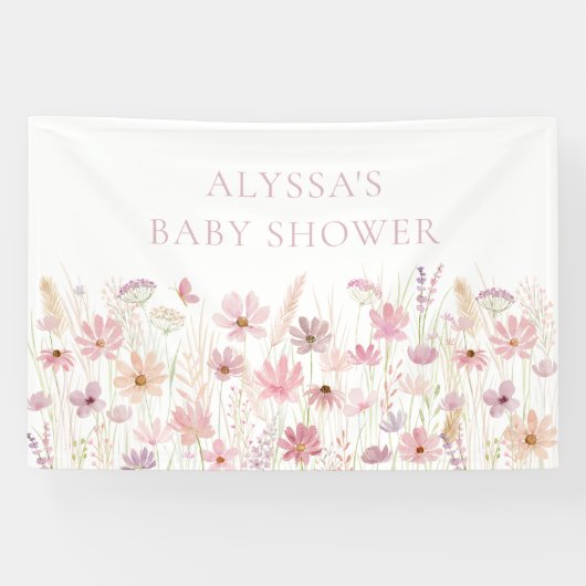 ほこりっぽいピンクボホワイルドフラワーベビーシャワー 横断幕 (横)