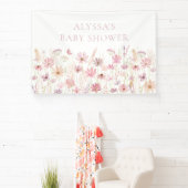 ほこりっぽいピンクボホワイルドフラワーベビーシャワー 横断幕 (インサイチュ)