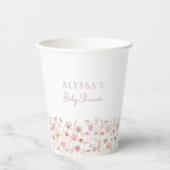 ほこりっぽいピンクボホワイルドフラワーベビーシャワー 紙コップ (正面)