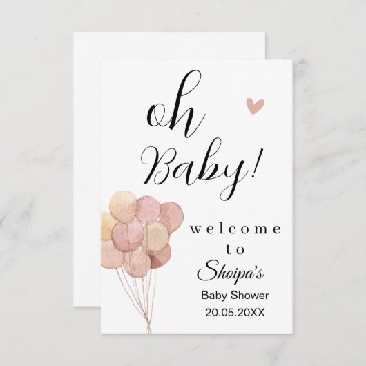 ほこりっぽいピンクボホ赤ちゃんシャワー 招待状 (正面/裏面)