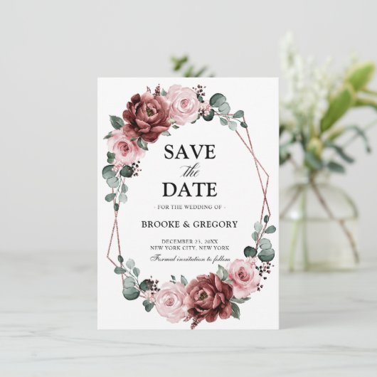 ほこりっぽいピンクマウーブバラ幾何学日付を保存 (スタンド正面)