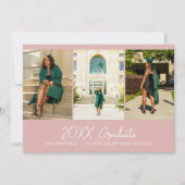 ほこりっぽいピンクミニマルの写真コラージュ卒業パーティー 招待状 (正面)