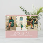 ほこりっぽいピンクミニマルの写真コラージュ卒業パーティー 招待状 (スタンド正面)