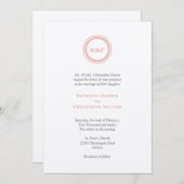 ほこりっぽいピンクメダリオンイニシャル結婚式招待状 招待状 (正面/裏面)