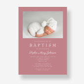 ほこりっぽいピンクモダンの少女の写真バプテスマ 招待状
