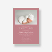 ほこりっぽいピンクモダンの少女の写真バプテスマ 招待状