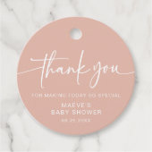 ほこりっぽいピンクモダンの赤ちゃんシャワーメッセージカードシンプル フェイバータグ (正面)