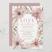 ほこりっぽいピンクラブが開花ブライダルシャワー 招待状 (正面/裏面)