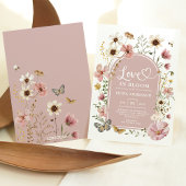 ほこりっぽいピンクラブ開花ワイルドフラワーブライダルシャワー 招待状