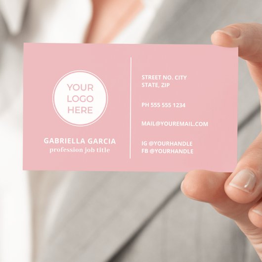 ほこりっぽいピンクロゴQRコード名刺 名刺