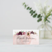 ほこりっぽいピンクローズとブルゴーニュ赤フローラヴィンテージ 名刺 (スタンド正面)