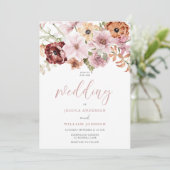 ほこりっぽいピンクローズウォーター花模様結婚ズ 招待状 (スタンド正面)
