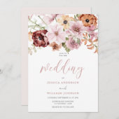 ほこりっぽいピンクローズウォーター花模様結婚ズ 招待状 (正面/裏面)