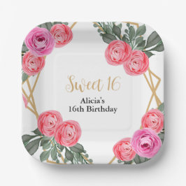 ほこりっぽいピンクローズグリーナリーフローラ金ゴールドスイーツ16 ペーパープレート