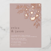 ほこりっぽいピンクローズゴールドフォイル結婚式の招待 箔招待状 (正面)