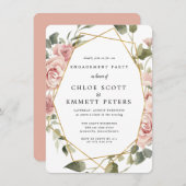 ほこりっぽいピンクローズジオメトリックフレーム婚約パーティ 招待状 (正面/裏面)